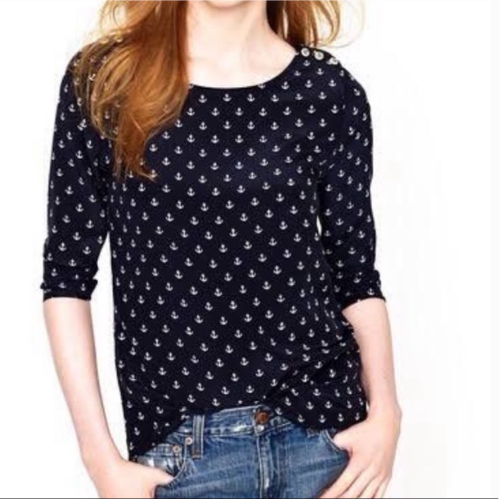 J Crew Navy Anchor Top Button Detail nautical S Small